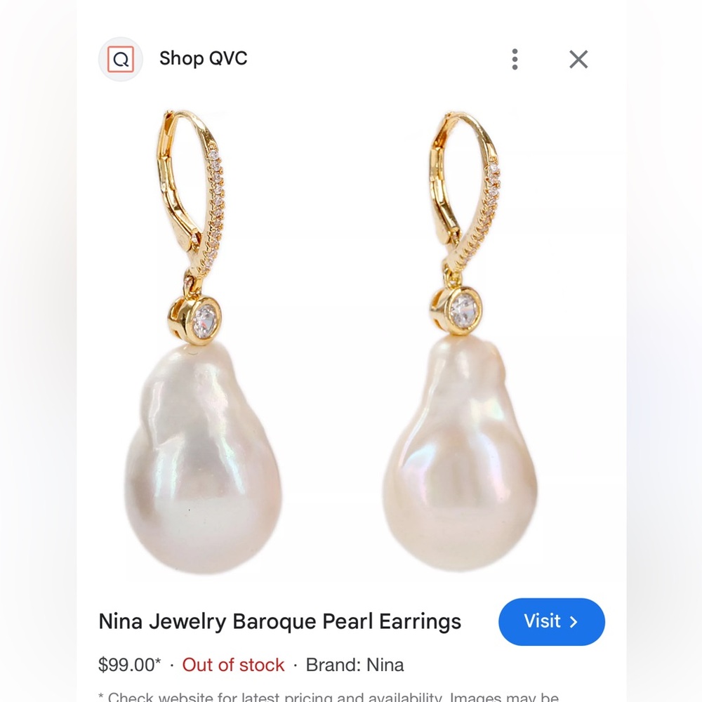 Nina Jewlery Baroque Pearl Earring NWT